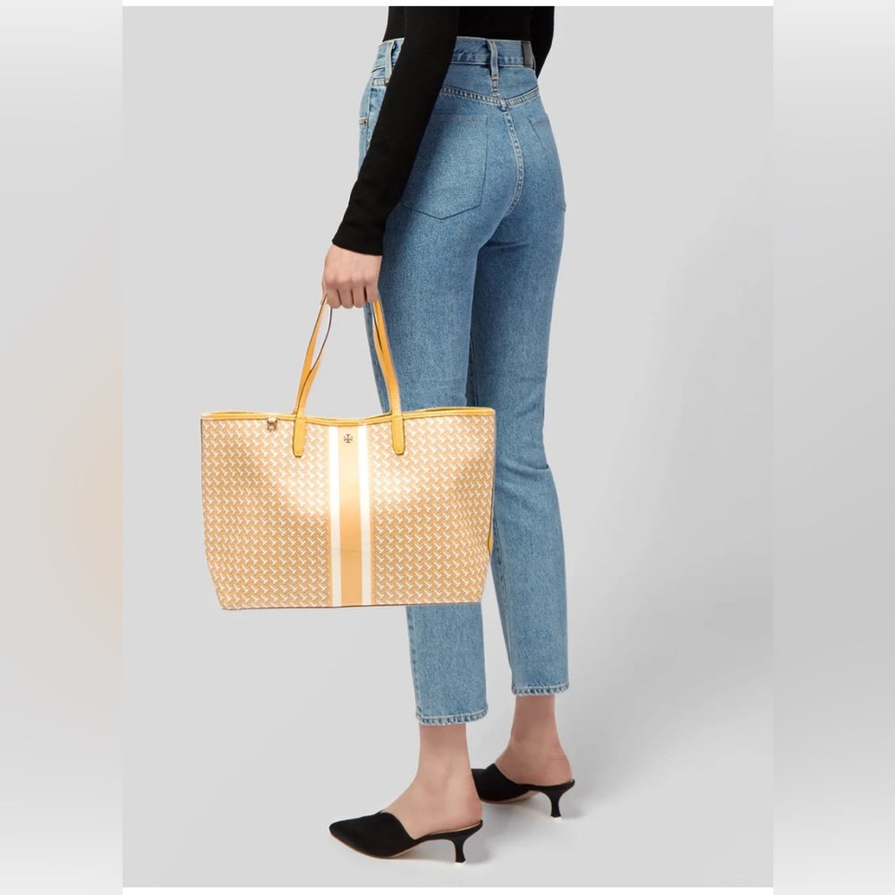 NEW WT Tory Burch Yellow PVC Geo Logo Tote